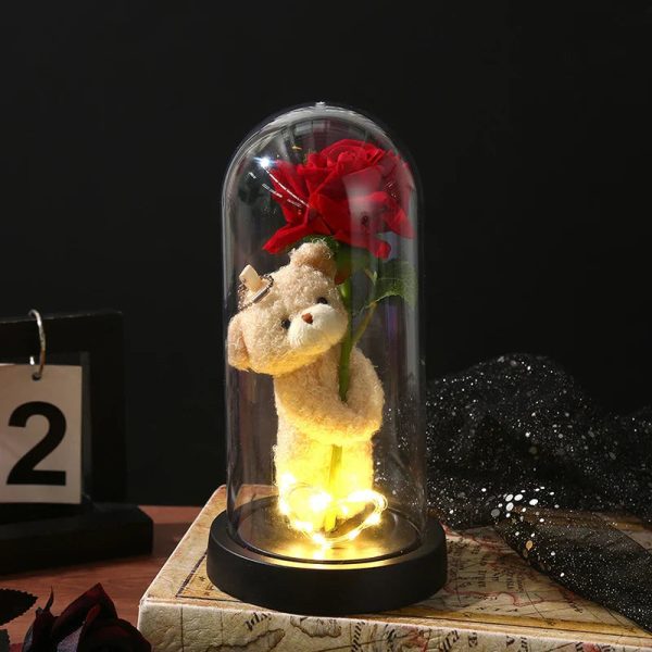 Eternal Rose in Glass Dome Handmade Artificial Flower for Gifts and Decoration