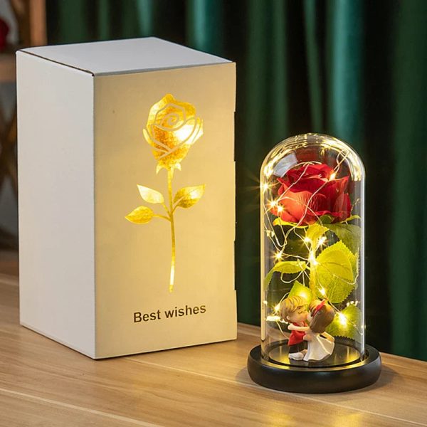 Eternal Rose in Glass Dome Handmade Artificial Flower for Gifts and Decoration