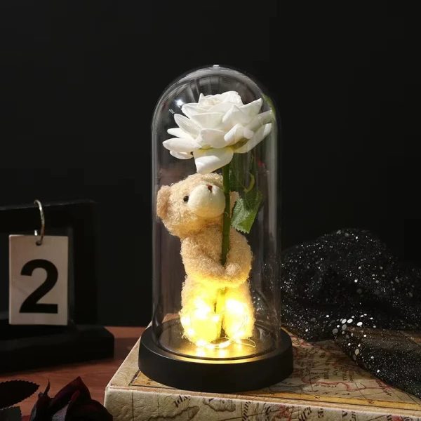Eternal Rose in Glass Dome with Bear Gift for Special Occasions