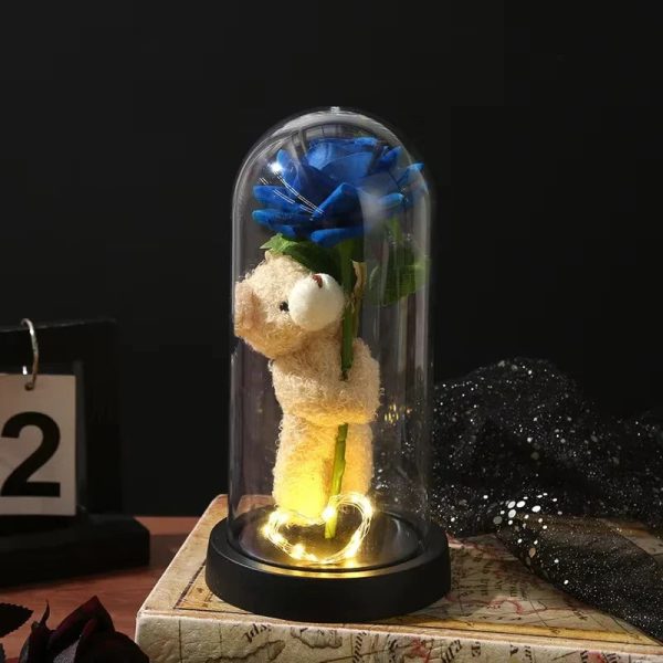 Eternal Rose in Glass Dome with Bear Gift for Special Occasions