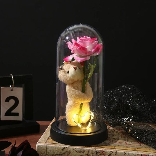 Eternal Rose in Glass Dome with LED Light – Romantic Gift for Valentine’s Day, Christmas, or Birthday