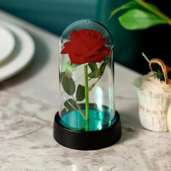 Eternal Rose in Glass Dome with LED Light – Romantic Gift for Valentine’s Day, Christmas, or Birthday