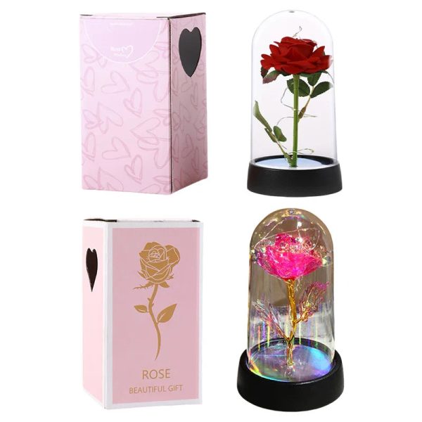 Eternal Rose in Glass Dome with LED Light – Romantic Gift for Valentine’s Day, Christmas, or Birthday
