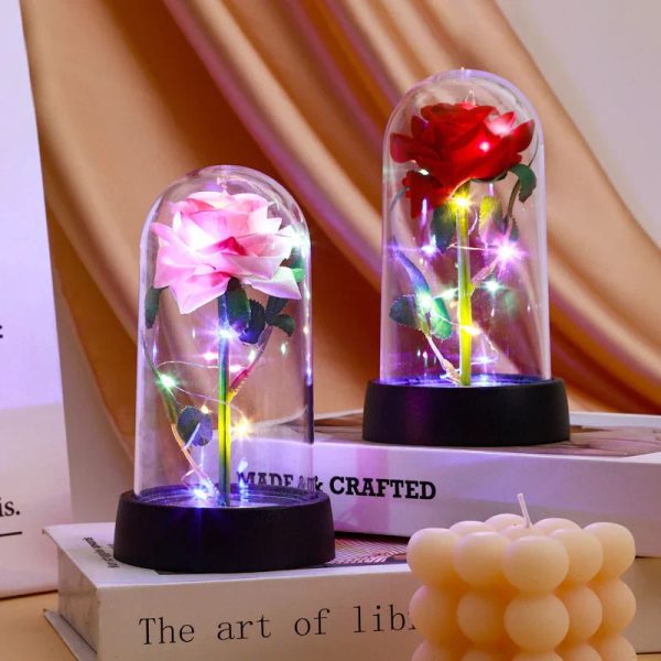 Eternal Rose in Glass Dome with LED Light – Romantic Gift for Valentine’s Day, Christmas, or Birthday