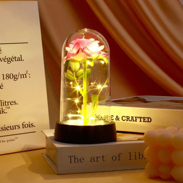 Eternal Rose in Glass Dome with LED Light – Romantic Gift for Valentine’s Day, Christmas, or Birthday
