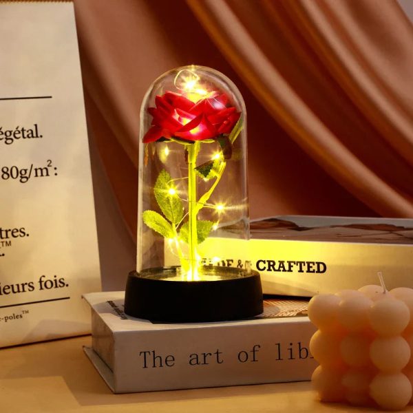 Eternal Rose in Glass Dome with LED Light – Romantic Gift for Valentine’s Day, Christmas, or Birthday