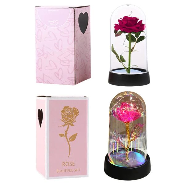 Eternal Rose in Glass Dome with LED Light – Romantic Gift for Valentine’s Day, Christmas, or Birthday