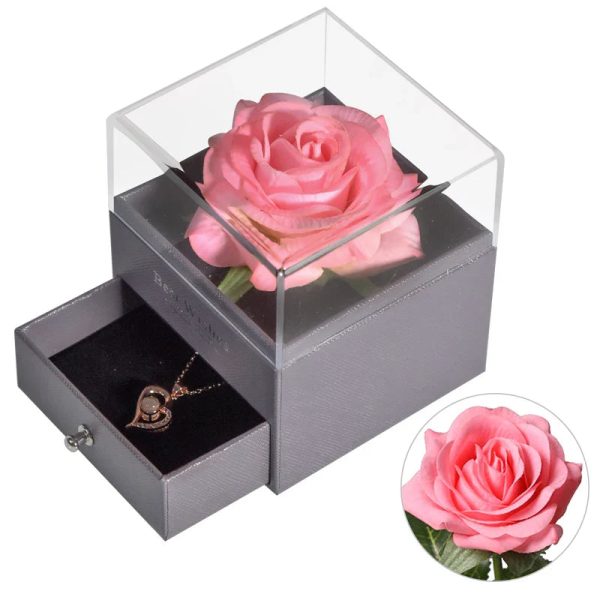 Eternal Rose Jewelry Box with Necklace Preserved Flower Gift for Women Birthday Anniversary
