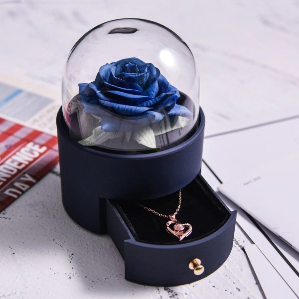 Eternal Rose Jewelry Box with Necklace Preserved Flower Gift for Women Birthday Anniversary