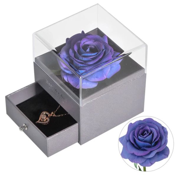 Eternal Rose Jewelry Box with Necklace Preserved Flower Gift for Women Birthday Anniversary