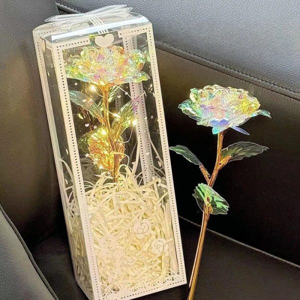 Eternal Rose LED Light with Acrylic Cover Romantic Desktop Flower Decoration