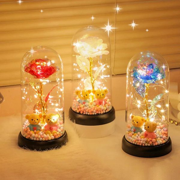 Eternal Rose LED Light with Acrylic Cover Romantic Desktop Flower Decoration