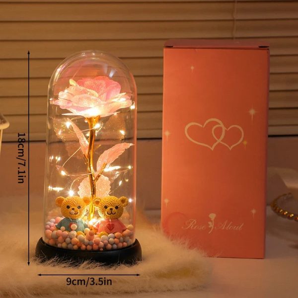 Eternal Rose LED Light with Acrylic Cover Romantic Desktop Flower Decoration