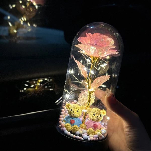 Eternal Rose LED Light with Acrylic Cover Romantic Desktop Flower Decoration