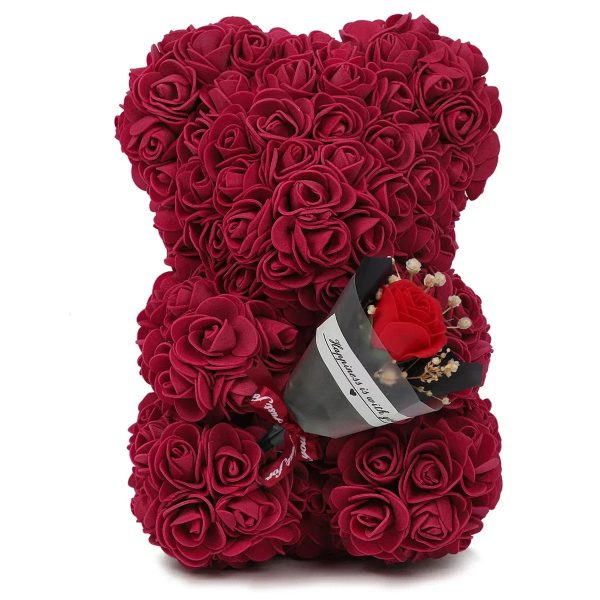 Eternal Rose Teddy Bear Artificial Floral Gift 25cm