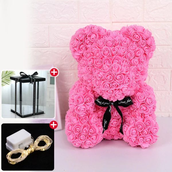 Eternal Rose Teddy Bear with Gift Box and Warm Lights