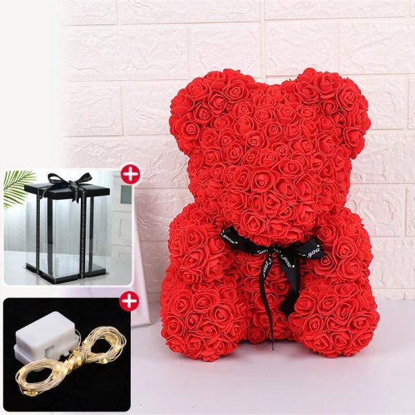 Eternal Rose Teddy Bear with Gift Box and Warm Lights