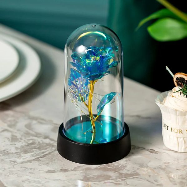 Eternal Rose with Galaxy LED Light in Glass Dome for Home Decor and Gifts