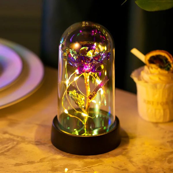 Eternal Rose with Galaxy LED Light in Glass Dome for Home Decor and Gifts