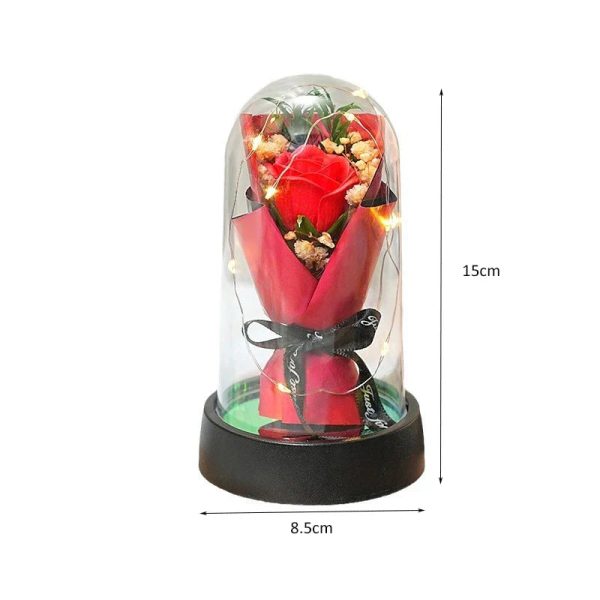 Everlasting Rose LED Glass Dome Bouquet Romantic Decorative Ornament for Valentine’s Day and Home