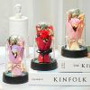 Everlasting Rose LED Glass Dome Bouquet Romantic Decorative Ornament for Valentine’s Day and Home