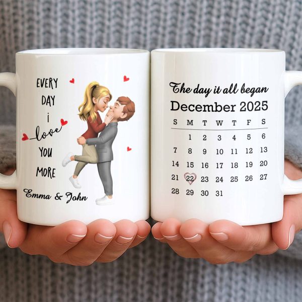 Every Day I Love You More, Couple And Calendar Design - Personalized Custom Coffee Mug - CPL1141_MG