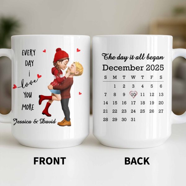 Every Day I Love You More, Couple And Calendar Design - Personalized Custom Coffee Mug - CPL1141_MG
