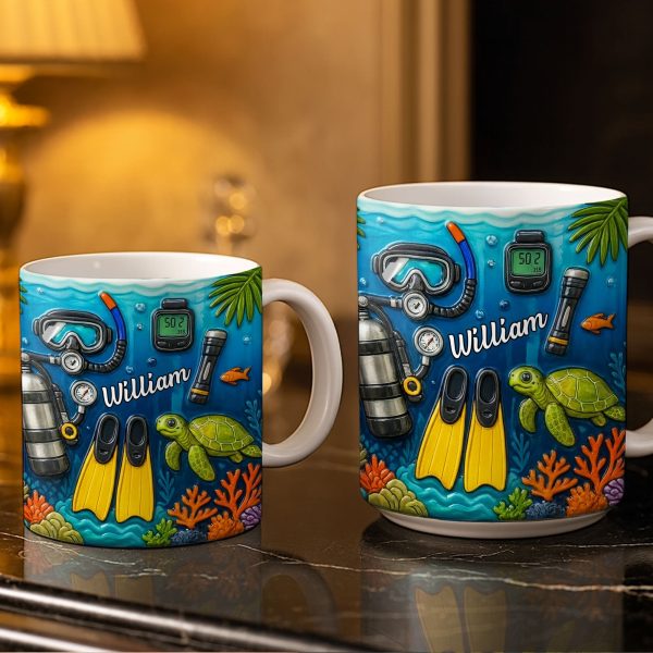 Explore The Depths Of The Ocean With Sea Turtle And Scuba Gear - Personalized Custom Coffee Mug - JBS074_MG