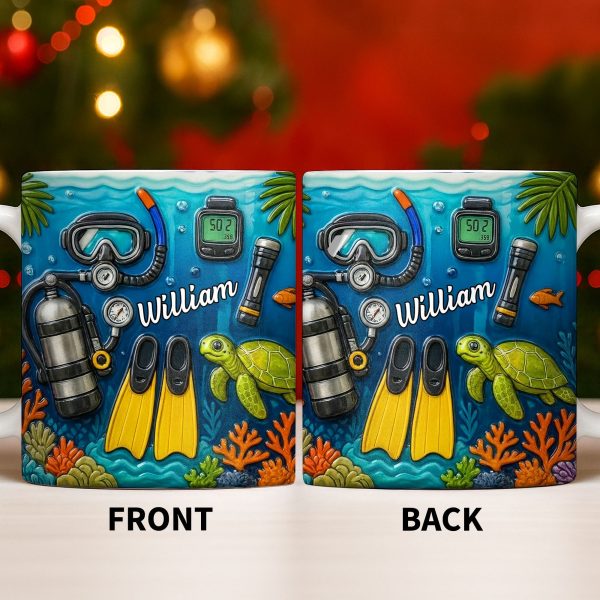 Explore The Depths Of The Ocean With Sea Turtle And Scuba Gear - Personalized Custom Coffee Mug - JBS074_MG