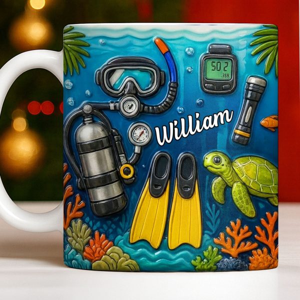 Explore The Depths Of The Ocean With Sea Turtle And Scuba Gear - Personalized Custom Coffee Mug - JBS074_MG