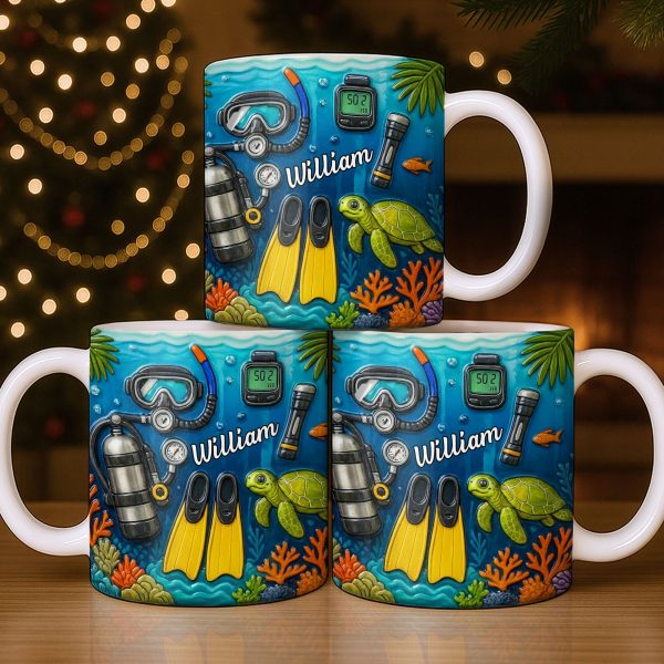Explore The Depths Of The Ocean With Sea Turtle And Scuba Gear - Personalized Custom Coffee Mug - JBS074_MG