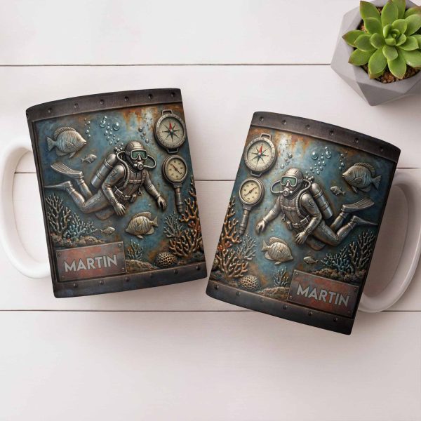 Explore The Ocean's Beauty With Steampunk Diver Art - Personalized Custom Coffee Mug - HOB039_MG