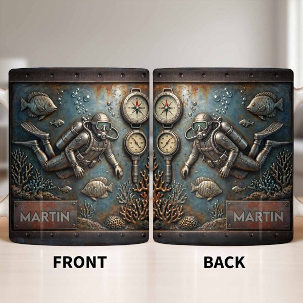 Explore The Ocean's Beauty With Steampunk Diver Art - Personalized Custom Coffee Mug - HOB039_MG
