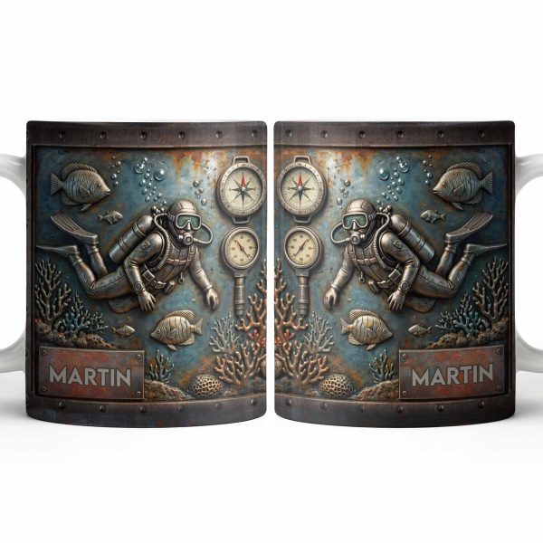 Explore The Ocean's Beauty With Steampunk Diver Art - Personalized Custom Coffee Mug - HOB039_MG