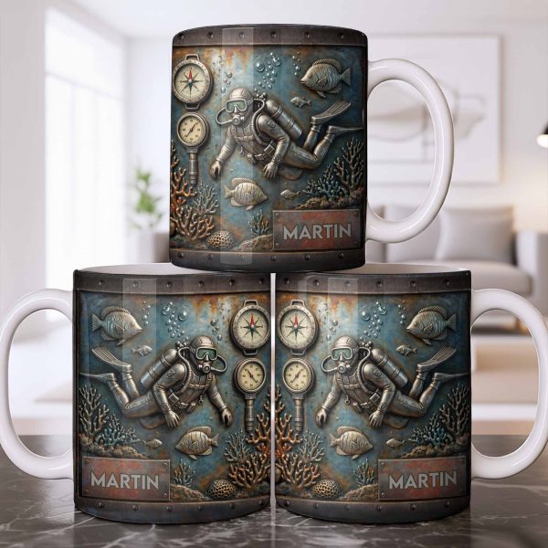 Explore The Ocean's Beauty With Steampunk Diver Art - Personalized Custom Coffee Mug - HOB039_MG