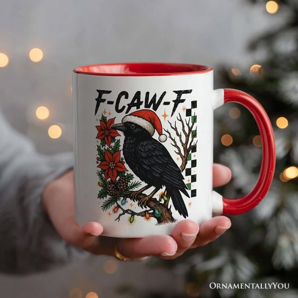 F-CAW-F Christmas Raven Personalized Mug, Holiday Crow Festive Gift with Custom Name