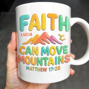 Faith Can Move Mountains, Colorful Mountain and Bird Design - Personalized Custom Coffee Mug - FTH051_MG