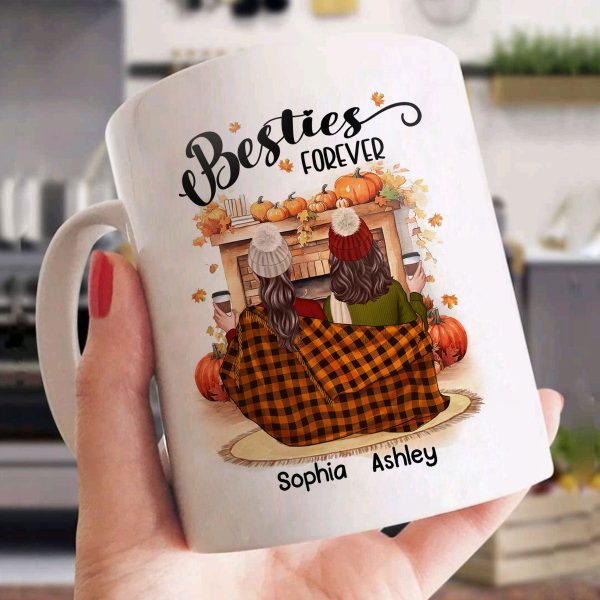 Fall Season Best Friends Sisters Fireplace Personalized Mug