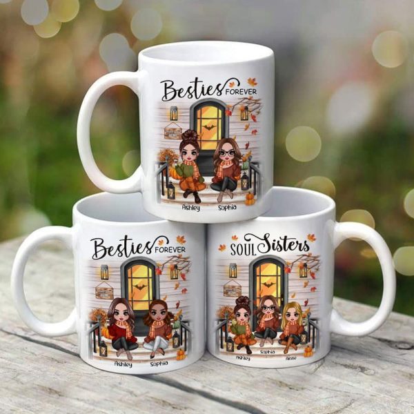 Fall Season Best Friends Sisters Front Porch - Personalized Mug