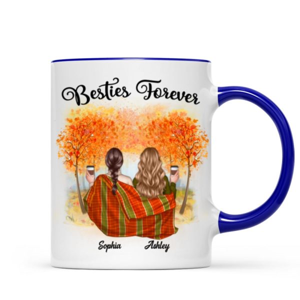 Fall Season Best Friends Sisters With Blanket In Forest Personalized Mug