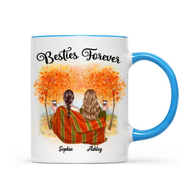 Fall Season Best Friends Sisters With Blanket In Forest Personalized Mug