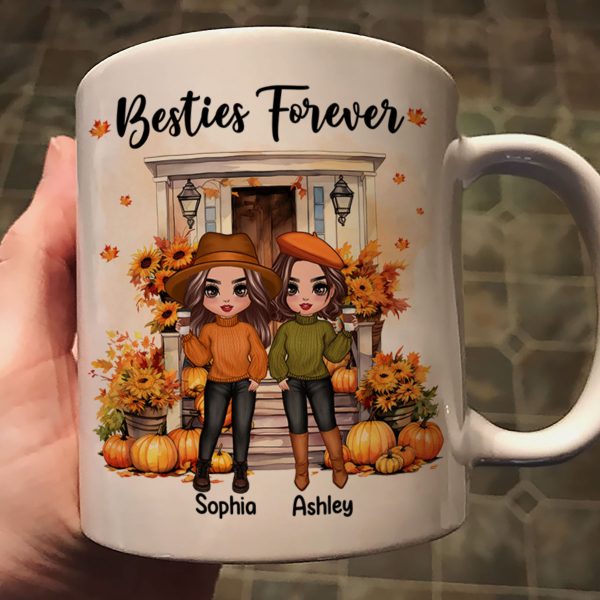 Fall Season Besties Sister Standing Front Door Personlized Mug