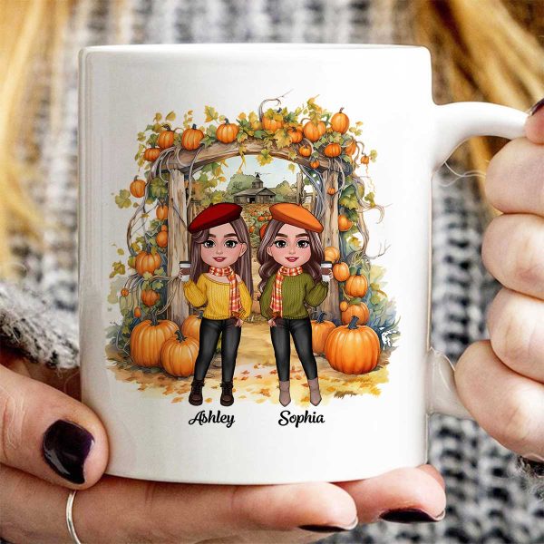 Fall Season Besties Sisters Pumpkin Patch Gate Personalized Mug