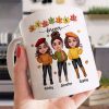 Fall Season Besties Sisters Standing Fall Leaves Personalized Mug