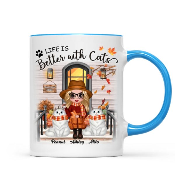 Fall Season Doll Cat Mom Front Porch Personalized Mug