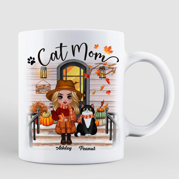 Fall Season Doll Cat Mom Front Porch Personalized Mug