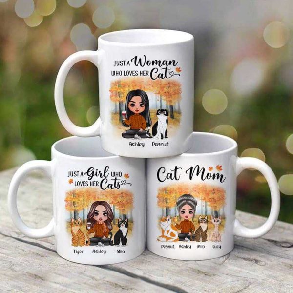 Fall Season Doll Cat Mom Sitting Personalized Mug
