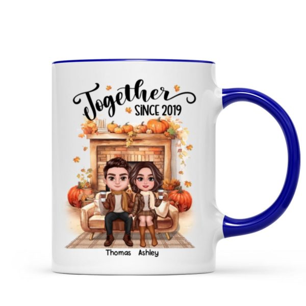 Fall Season Doll Couple Fireplace Personalized Mug