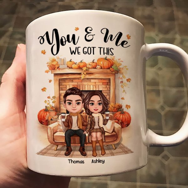 Fall Season Doll Couple Fireplace Personalized Mug