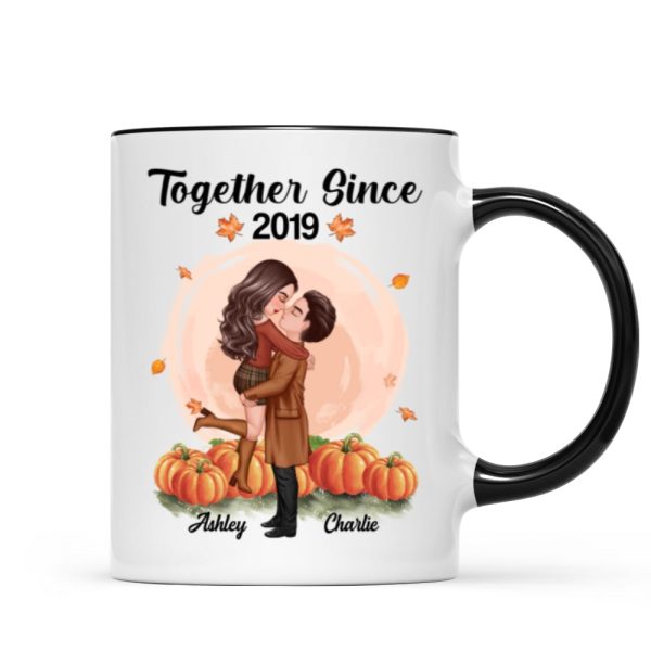 Fall Season Doll Couple Kissing Hugging In Pumpkin Patch Personalized Mug
